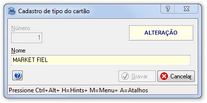 Cadastro de tipo de cartão