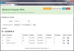 Cotação Web - Menu principal