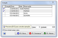 Lista de cotações ativas