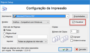 Configuração da Impressão de relatórios (setup)