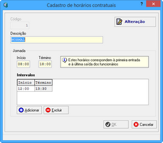 Cadastro de horários contratuais