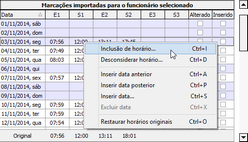 Grade de marcações: menu de contexto