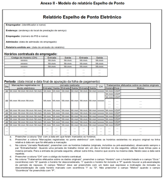 Modelo do relatório Espelho de Ponto