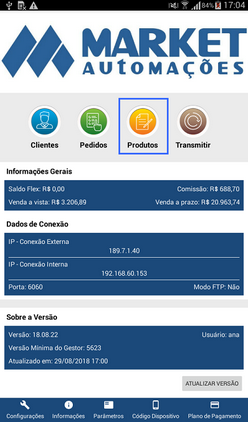 Botão Produtos na tela inicial do aplicativo