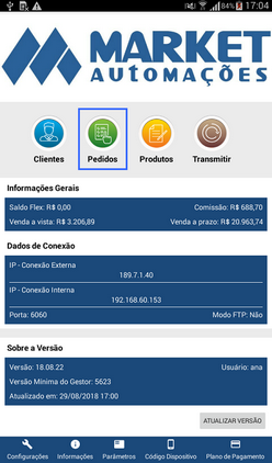 Botão de acesso rápido (Pedidos)
