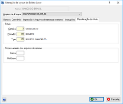 Cadastro de layout de boleto - Classificação do título