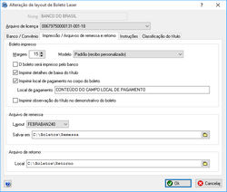 Cadastro de layout de boleto - Impressão / Arquivo de remessa