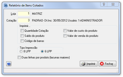 Listagem de itens cotados
